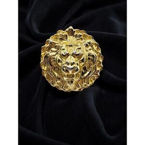 Vintage Anne Klein Lion Head Brooch Gold Tone Statement Pin 80s 90s (Unsigned)